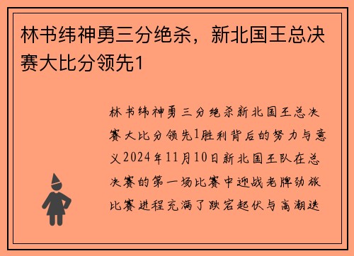 林书纬神勇三分绝杀，新北国王总决赛大比分领先1